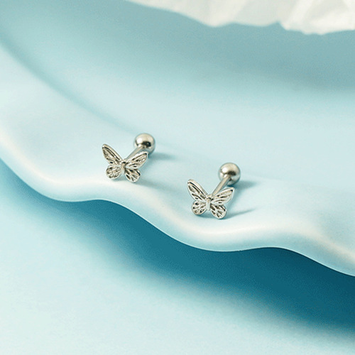 Small fresh Japanese style Korean style butterfly earrings with screw screws to support pierced ears for sleeping and no need to remove them for women small and simple niche earrings