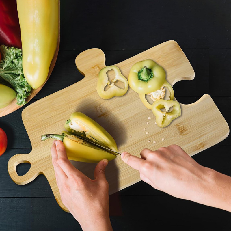 tablero de cortar de bambú multifuncional puzzle tablero de verduras de frutas refrigerio plato de alimentos suplementarios conveniente colgar tablero de verduras de clasificación
