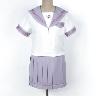 Студенческая юбка в складку, сиреневый комплект для школьников, короткий рукав, полный комплект