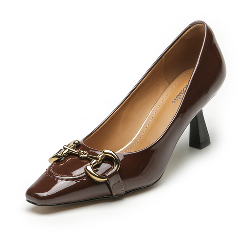 2135-1 Autumn and winter new style French retro brown high heels solid color fashion microfiber women's shoes square toe stiletto shoes