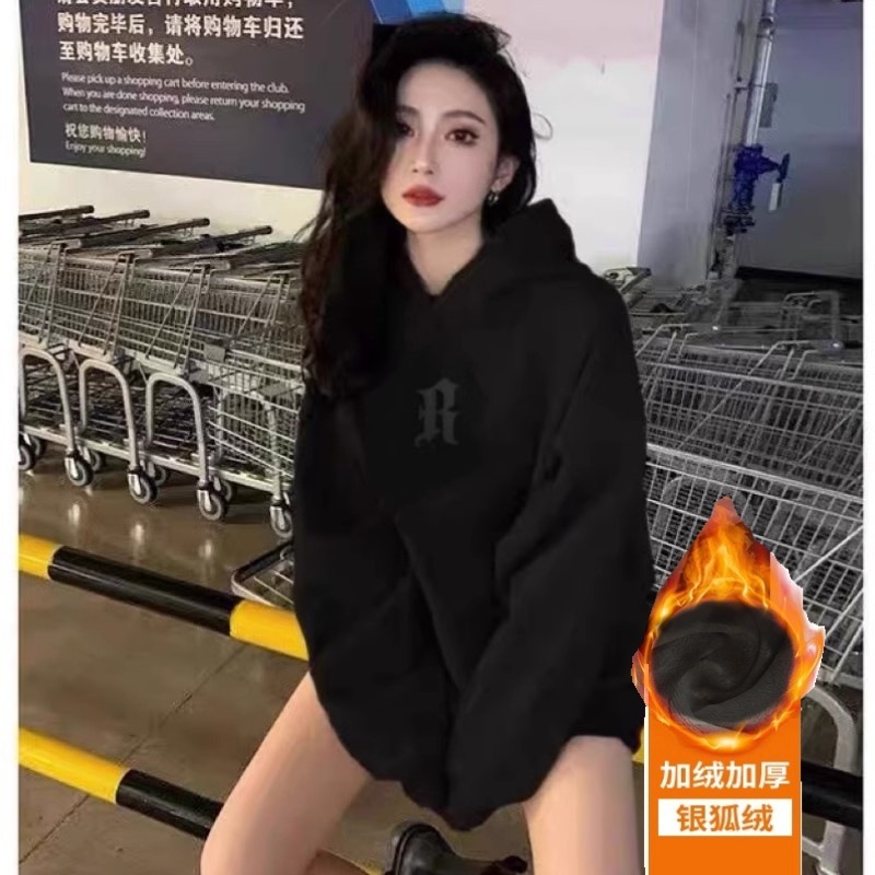 美式重磅卫衣秋款2025新款女韩系慵懒风穿搭印花款外套连帽复古薄|undefined