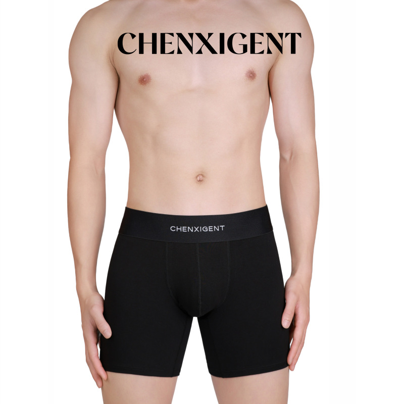 Dust Xishi Gentleman Men's Black Long Boxer Briefs Combed Cotton Stretch Sports Style Four-Corner Arrow Pants