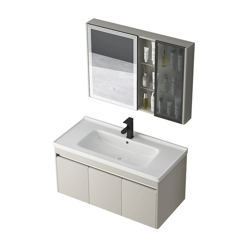Acero inoxidable 304 pequeño apartamento baño Baño gabinete combinación lavado Mesa lavabo de cerámica integrado lavabo