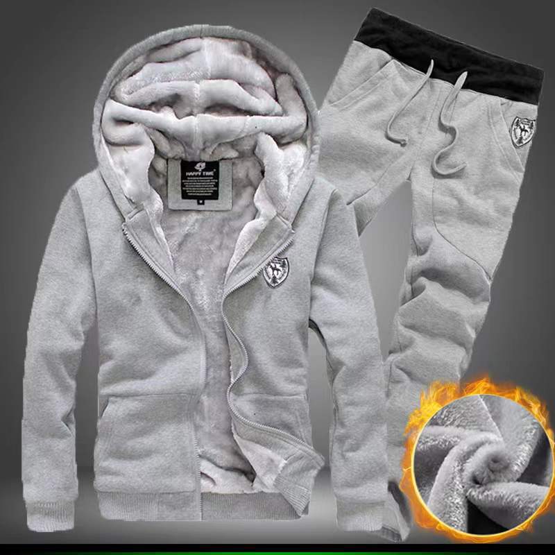 Herrenbekleidung Jacke Hose Sweatshirt neue lässige lose Herren Winter warm plus Samt Herren zweiteiliger Anzug_voghion.com