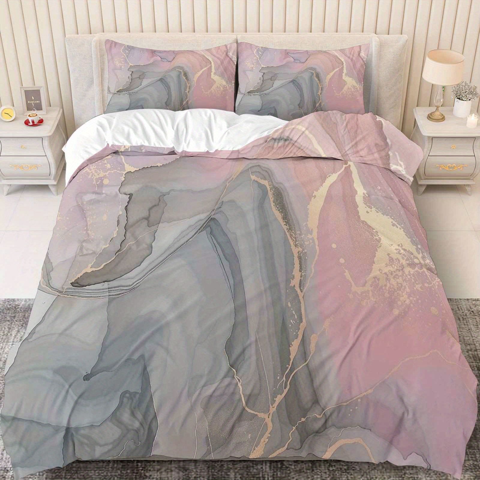 TEMU / JIT negro y blanco textura de mármol molienda impresión digital kit de colcha de tela para el hogar se puede diseñar