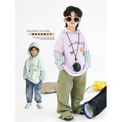 2024 Spring Kids' Apparel Unisex Hooded Mock-Two-Piece Sweatshirt Children's Pullover Top
