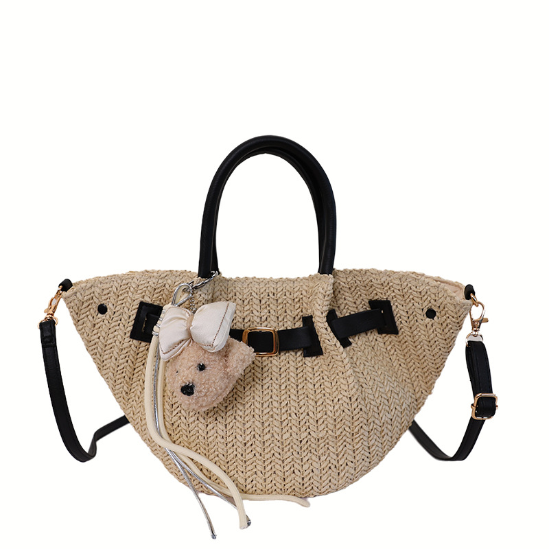 Bolsa de cubo de trenzado de moda casual de gran capacidad de color extranjero de transporte diario bolsa de trenzado de paja de moda