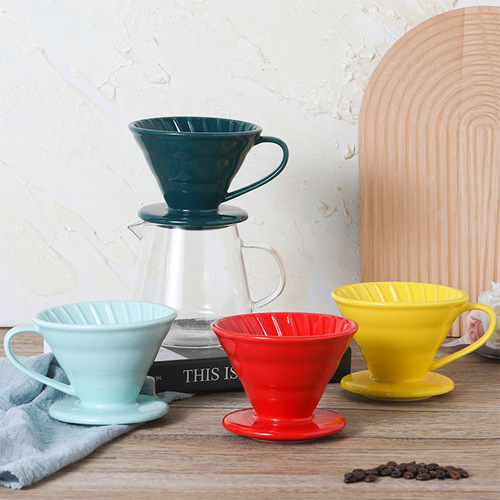 Ceramic hand brewed coffee filter cup V60 conical filter threaded drip coffee cup creative coffee utensils