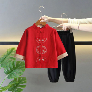 Hanfu Children's Traditional Chinese Clothing for Boys, Chinese Style Spring and Autumn Tang Suit for Boys, Summer Thin Republic of China Style Set