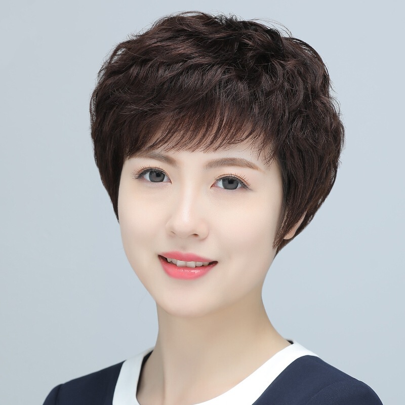 雅悦假发真发全真人发全头套女士中老年妈妈款短发卷发自然手织真|undefined