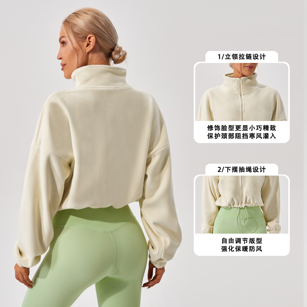 Invierno transfronterizo collar relajado y cachemire calentamiento corto correr ocio chaqueta deportiva de cachemire al aire libre chaqueta deportiva mujer