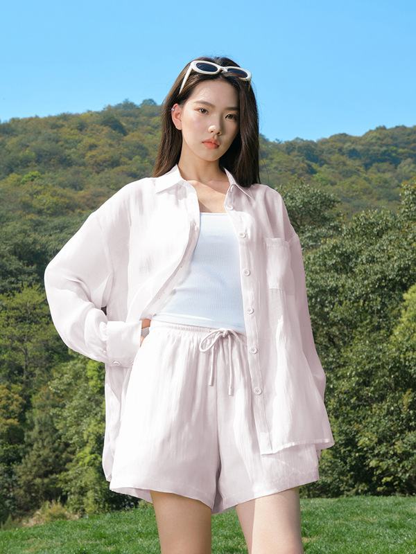 夏新作リヨセル軽量通気性速乾ソフトシャツショーツ美しい背中シルクスカーフ高級女性4点セット|undefined