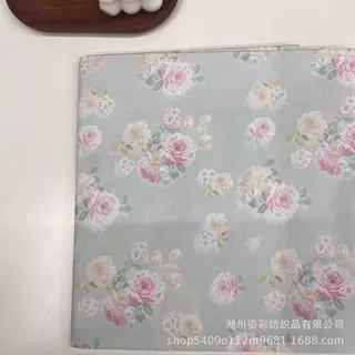 40支纯棉数码印 青色底简约碎花  手工女装童装衬衫面料