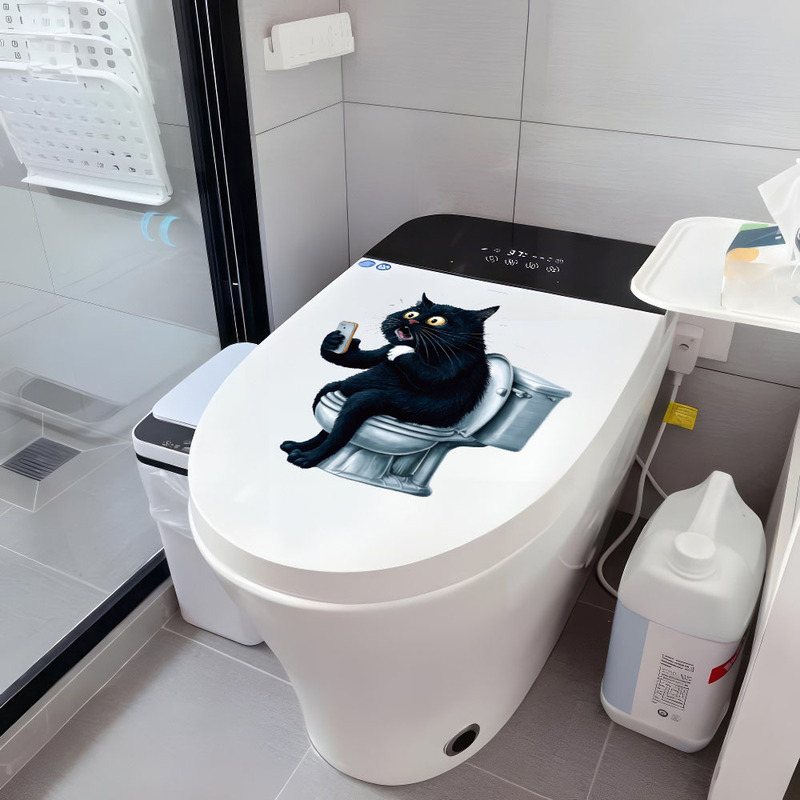国境を越えた人気の漫画猫バスルームトイレステッカー壁ステッカー装飾 PVC 自己粘着トイレステッカー浴室の装飾|undefined