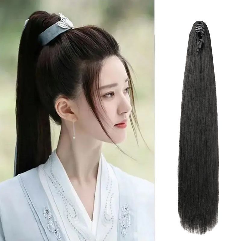Ancient costume wig, claw clip ponytail, straight hair, women's claw clip Hanfu hair bun, men's ancient style hair bun, COS film and television Ancient costume wig, claw clip ponytail, straight hair, women's claw clip Hanfu hair bun, men's ancient style hair bun, COS film and television