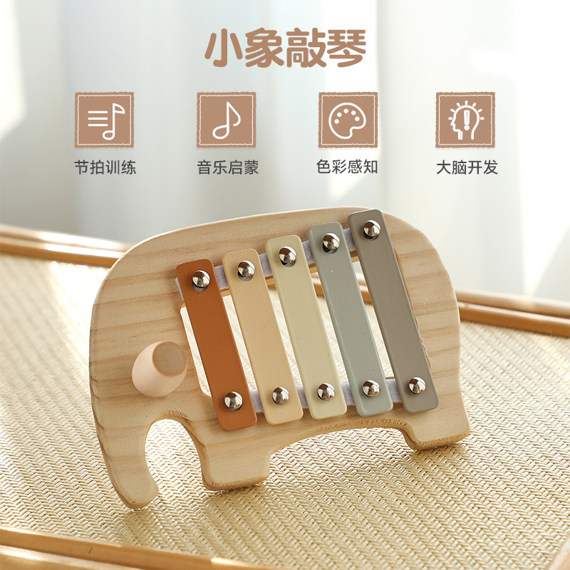 Baby Puzzle Educación temprana Audición Instrumento de percusión Pequeño elefante Toque el piano Juguete de madera para niños Ejercicio de dedo Pulgarcita