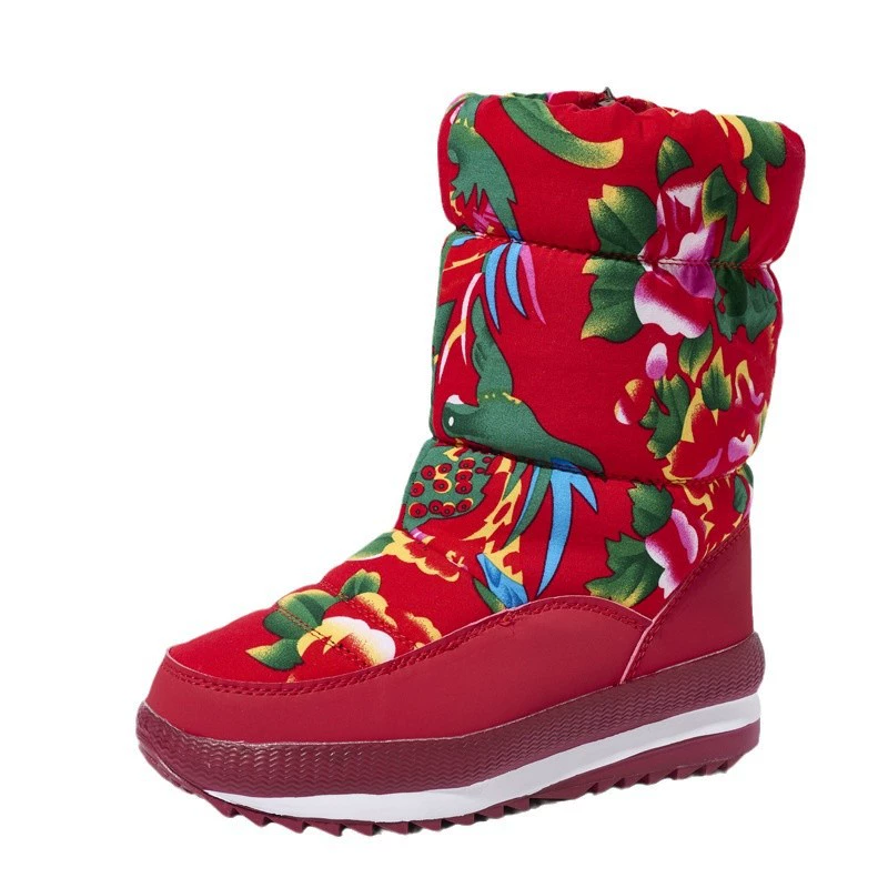 Ethnic winter warm ankle boots, fleece‑lined, ethnic pattern, sizes 36–43