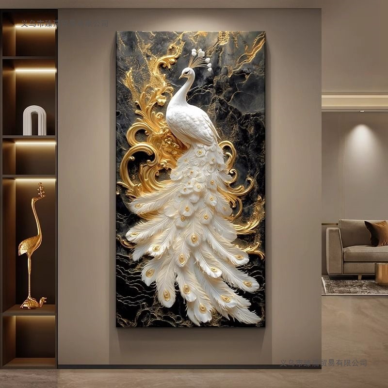 Peacock Modern Entrance Decoration Painting Accessible Luxury Aisle Corridor End Auspicious Hanging Painting High-End Living Room Entrance Mural