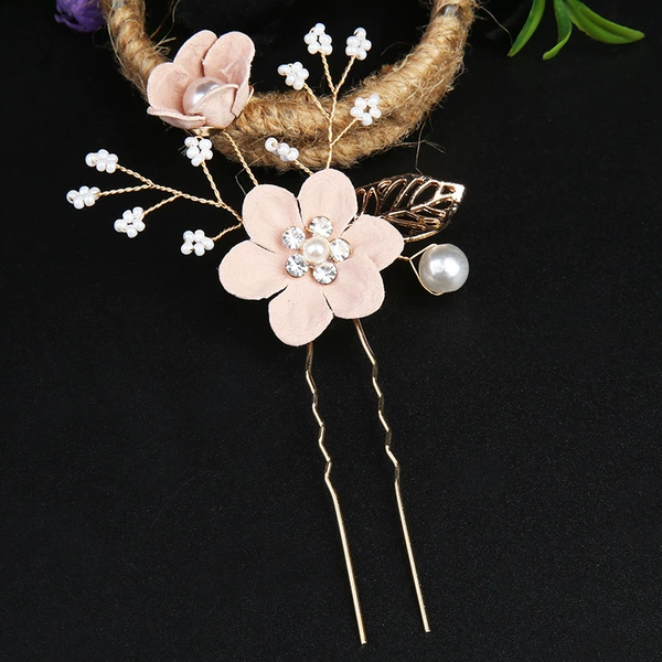 Pink 2 flowers hair fork