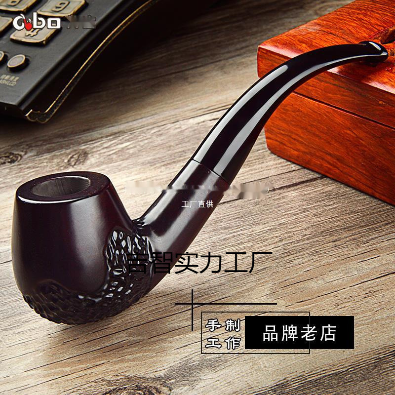 黑檀石楠木实木烟斗男士老式手工旱烟锅锅子弯式复古烟丝斗烟壶