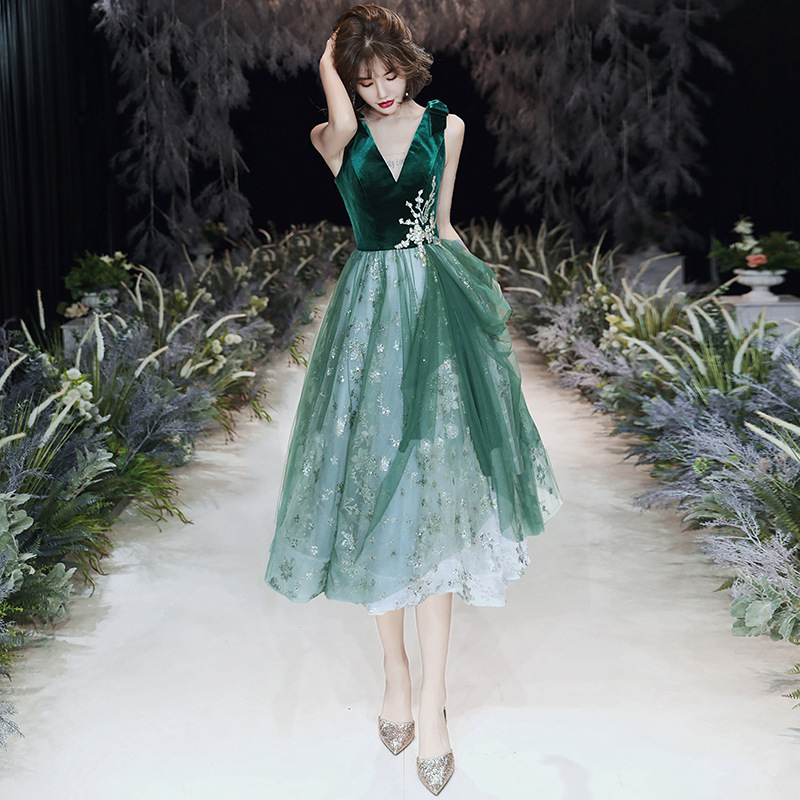 Vestido de noche verde elegante y sexy para mujer, nuevo diseño 2026, ideal para exámenes de arte y anfitrionas de graduaciones. image 9