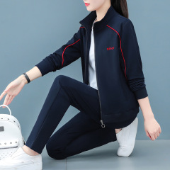 立领运动服套装女士春秋季新款跳舞广场舞时尚显瘦跑步三件套跨境