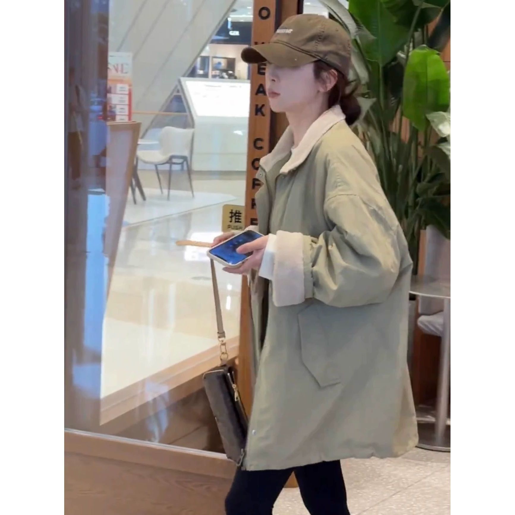 韩版立领中长款加绒加厚保暖外套女冬新款设计感宽松风衣上衣