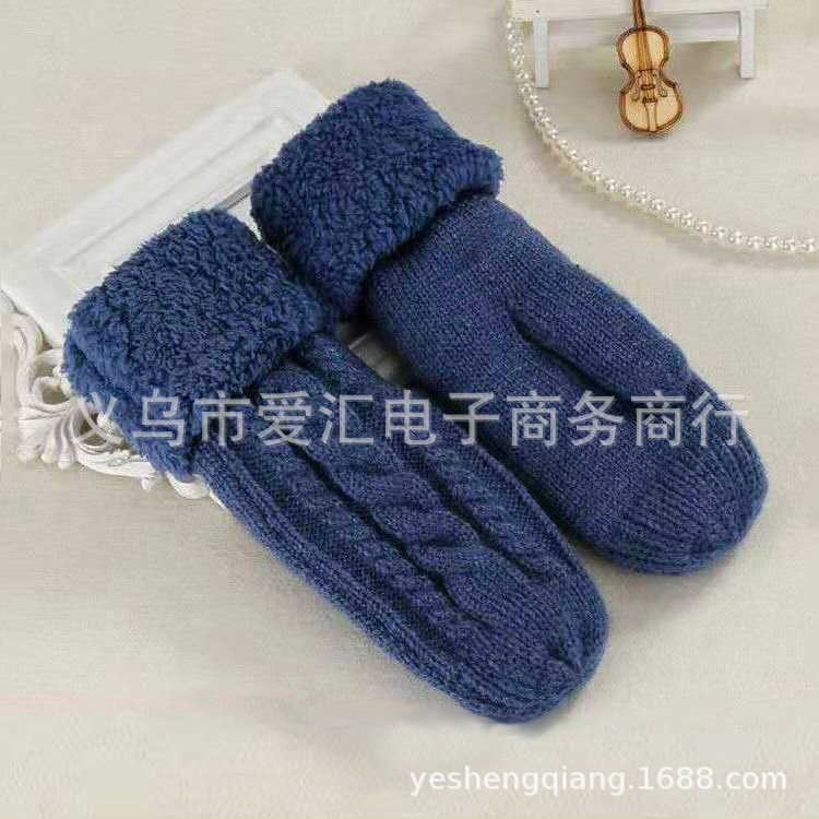 Otoño e Invierno de las mujeres de moda estudiante guantes de montar nueva moda de mohair engrosada forrado de lana de un solo dedo cubierta de la bolsa de doble capa