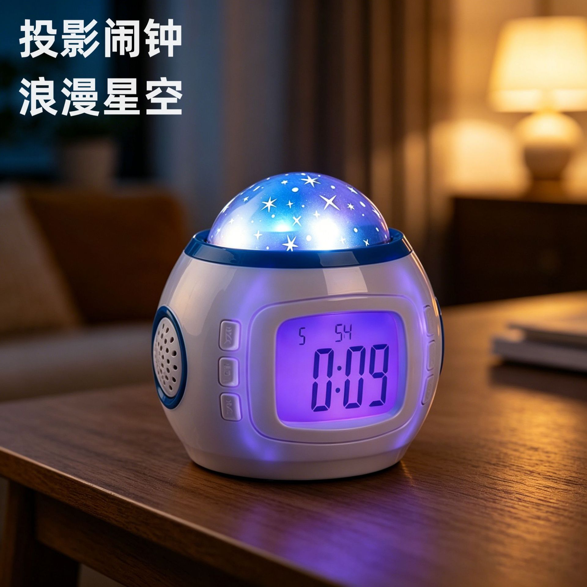 Reloj de proyección de estrellas, reloj de calendario perpetuo, reloj de proyección de color, pantalla azul