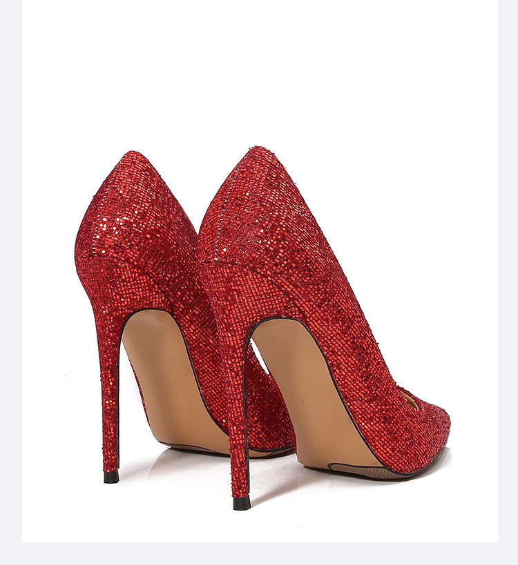Giày cao gót nữ mũi nhọn gót siêu cao phủ sequins lấp lánh phong cách Âu Mỹ — Màu bạc, Màu sắc, Màu vàng, Màu đỏ chi tiết 40