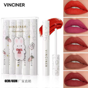 Cross-Border Vinciner Popular 5-Pack Cartoon Lip Glaze Set Matte Matte Velvet Non-Stick Cup Lip Gloss Wholesale