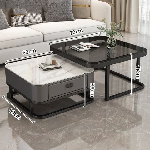 Mesa de té de lujo ligera sala de estar doméstica moderna y pequeña casa red cuadrada de vidrio rojo tablero de TV combinado mesa de té