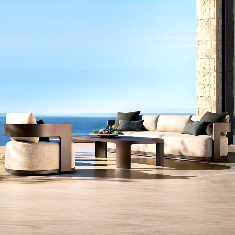 Sofá de madera maciza al aire libre patio villa balcón al aire libre ocio tronco de muebles combinación de teca nórdica sillón mesa de té