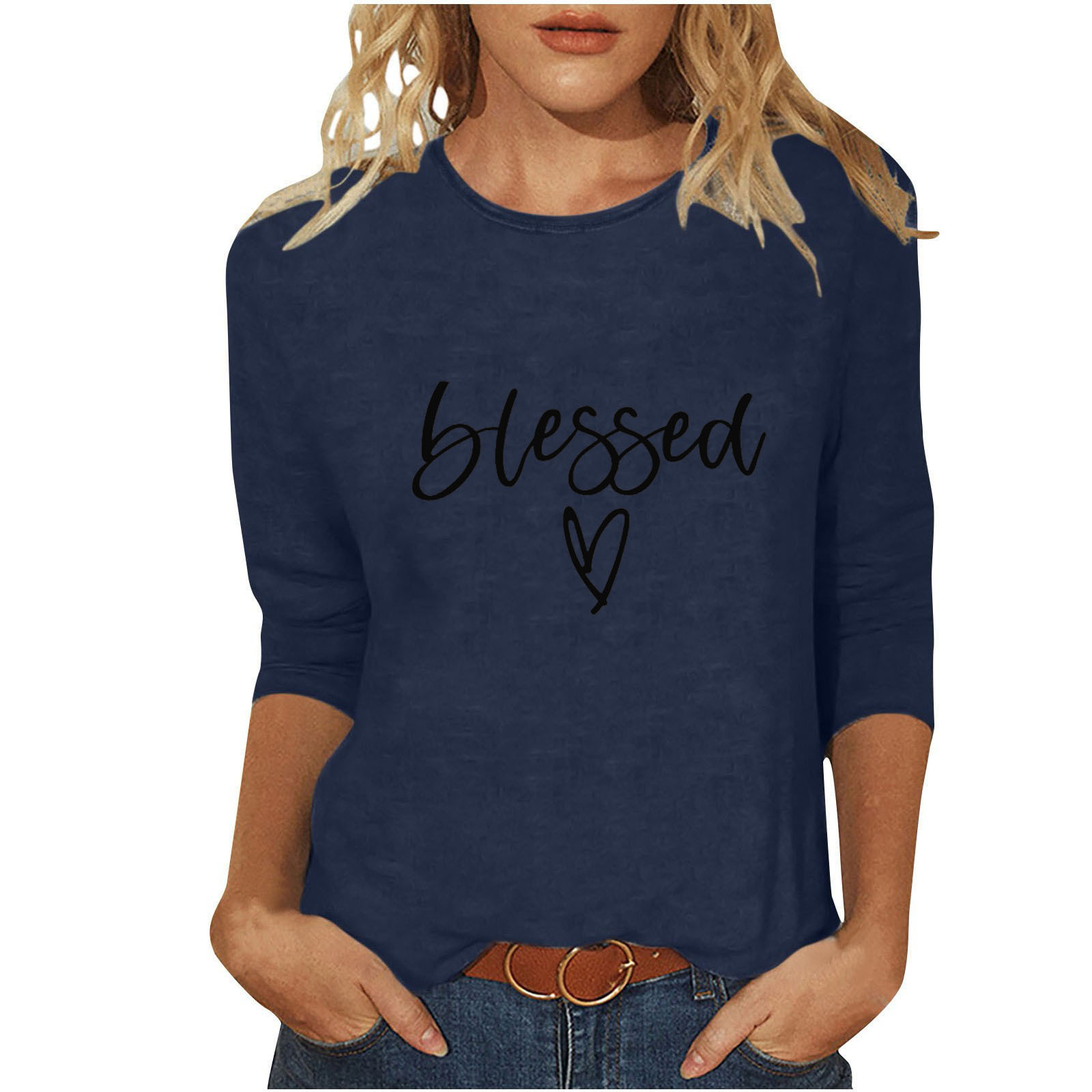 Women's T-shirt 3/4 Length Sleeve T-shirts Casual Basic Letter Heart Shape display picture 35