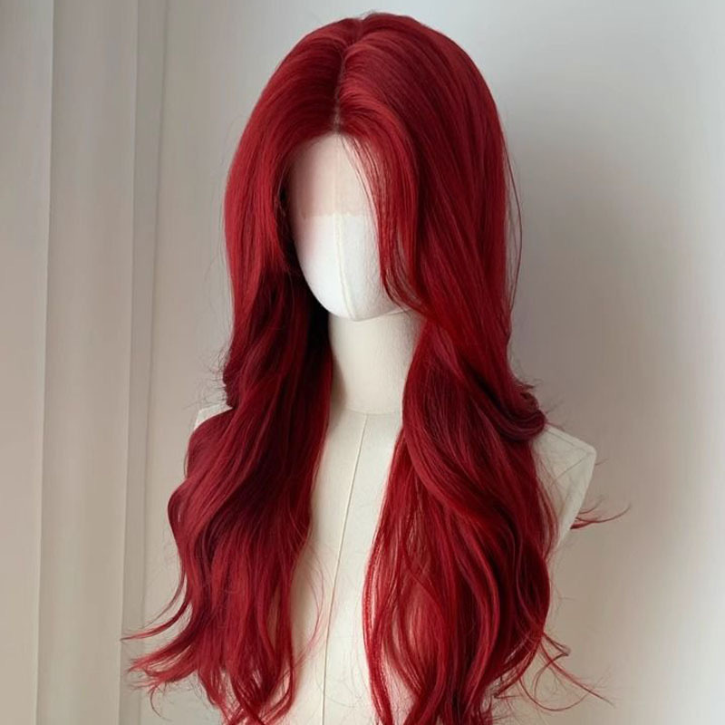 wine red Wig Women's Long Hair Full Head Cover Style Temperament Medium Big Wave Long Curly Hair Natural Simulation Wig Cover wine red Wig Women's Long Hair Full Head Cover Style Temperament Medium Big Wave Long Curly Hair Natural Simulation Wig Cover