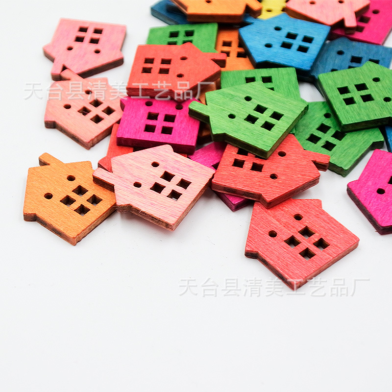 22mm madera retro casa botón de madera decoración de bricolaje decoración colorida forma de casa decoración ecológica pieza de madera decorativa