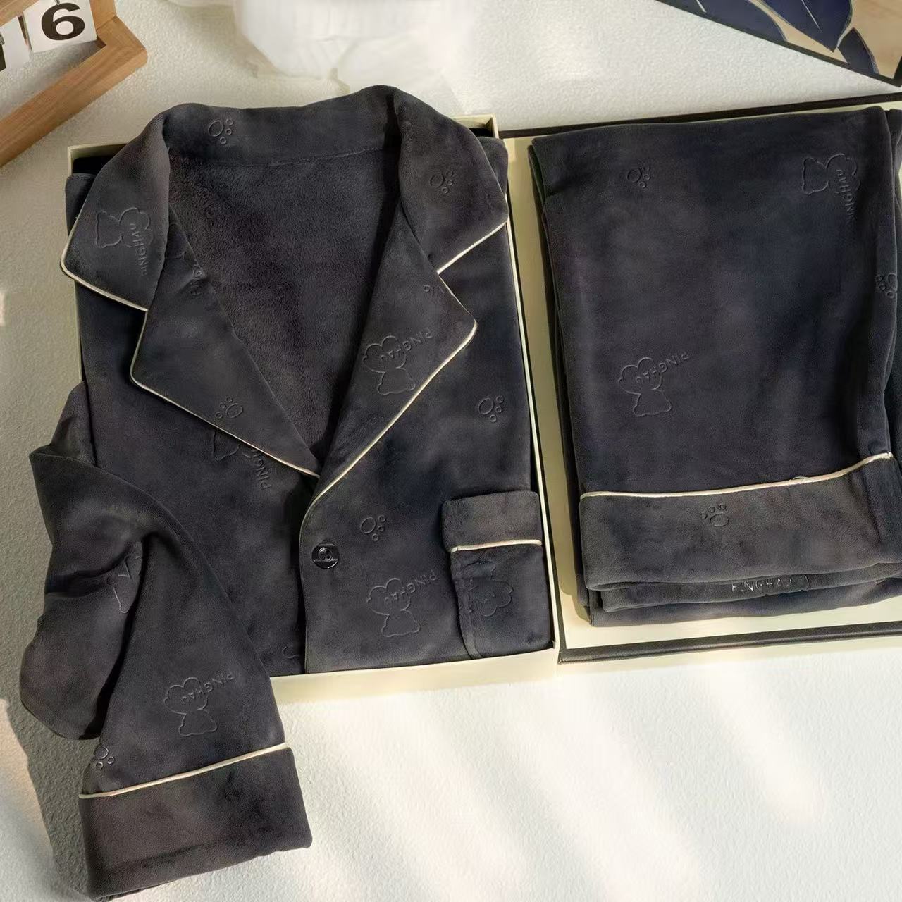 Yd Winter Coral Velvet Pajamas Men's Thickeneded Autumn and Winter Men's Island Velvet Winter Warm Large Size Winter Home