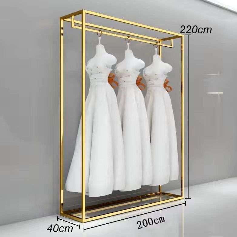 Estante de vestido de boda estante de estudio de suelo especial colgar percha de exhibición de ropa showhe estante de vestido dorado estante de traje de doble capa
