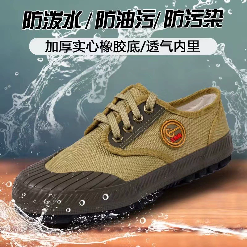 Резиновая подошва, пружинная, с высоким и низким верхом, маслостойкая водонепроницаемая обувь для защиты труда, на открытом воздухе, на строительной площадке, нескользящая, износостойкая парусиновая обувь с тремя защитными кожухами