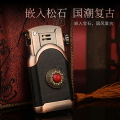 百诚煤油卧龙老式复古带安全锁火机弹射点火贴皮潮流火机批发