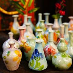 油絵風の手描きの陶磁器の小さい置物の景徳鎮の陶芸の花瓶の家庭の茶器の乾いた花の装飾品のミニ花器