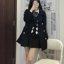 秋冬季日系学院风校园感毛呢外套女jk制服双排扣百搭通勤呢子大衣