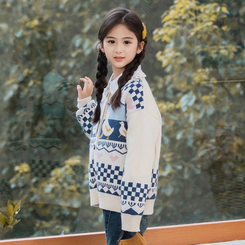 ジャカード織り女児ニットカーディガンジャケット2025新作春秋ファッション子供カーディガン中高生秋服セーター|undefined