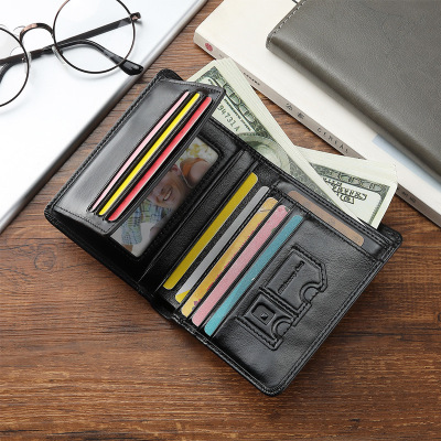 Amazon Cross border man genuine leather Loose-leaf wallet Retro Multi-bit cards capacity Thin section Oil Wax cowhide coin purse