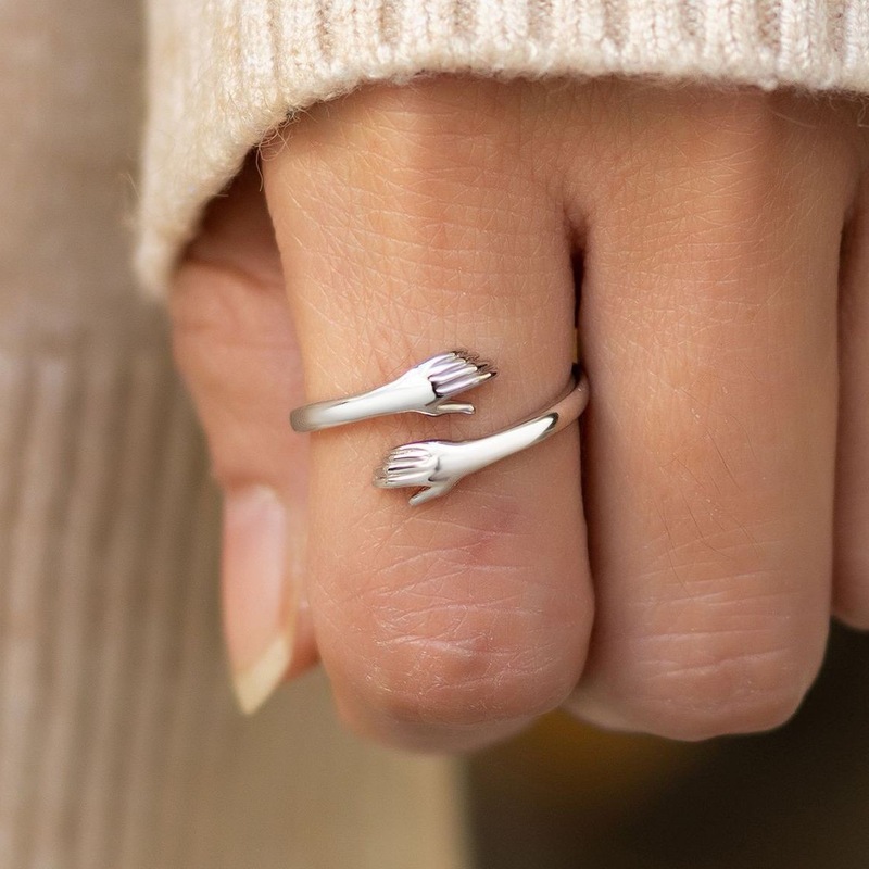 Fashionable and Versatile Double-Hug Ring for Couples, Creative and Personalized Adjustable Open Ring, European and American Style