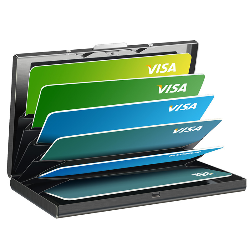 Fábrica al por mayor caliente de acero inoxidable titular de la tarjeta 6 ranuras de tarjeta de crédito bancaria caja de tarjeta de metal titular de la tarjeta de garantía de calidad