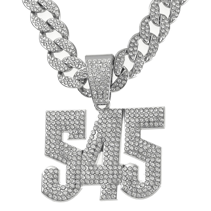 Collar de hip-hop exagerado europeo y americano para hombre con colgante de diamantes completo número 545, diseño estilo callejero, cadena cubana de diamantes brillantes, hecho a medida.
