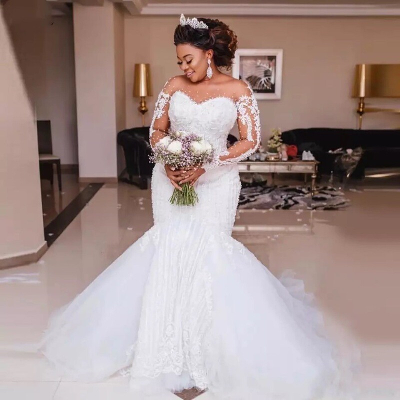 African Bride Wedding Dress Lace Mermaid 2026 New Style Wedding Dress European and American Cross-Border Bride Wedding Long-Sleeved Wedding Dress Spring African Bride Wedding Dress Lace Mermaid 2026 New Style Wedding Dress European and American Cross-Border Bride Wedding Long-Sleeved Wedding Dress Spring