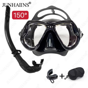 Junhaiins Snorkeling Three-Piece Set with Silicone Roll-Top Snorkel, Compatible with Prescription Goggles, Free Diving Equipment, Cross-Border Exclusive Supply