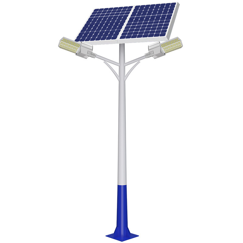 Farola solar de doble cabezal, doble placa solar, farola rural al aire libre, iluminación LED de alta potencia súper brillante